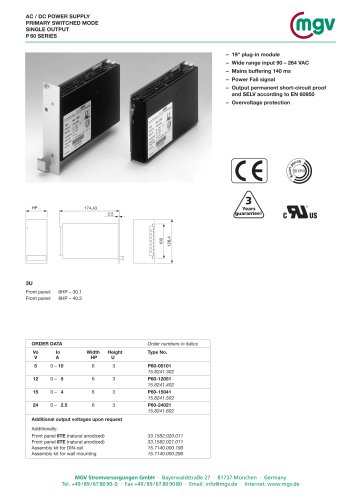 AC / DC POWER SUPPLY PRIMARY SWITCHED MODE SINGLE OUTPUT P 60 SERIES