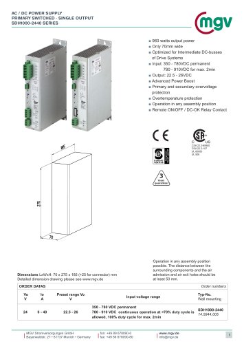 Power supplies for intermediate circuits SDH1000 and SUH1000