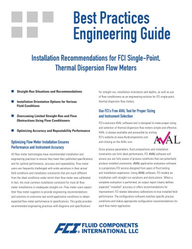 Best Practices Engineering Guide: Installation Recommendations for FCI Single-Point, Thermal Dispersion Flow Meters