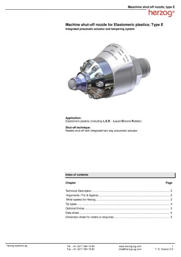 Machine shut-off nozzle for Elastomeric plastics; Type E