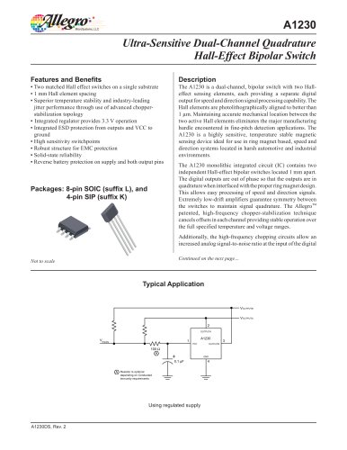 A1230: Ultra-Sensitive Dual-Channel Quadrature Hall-Effect Bipolar