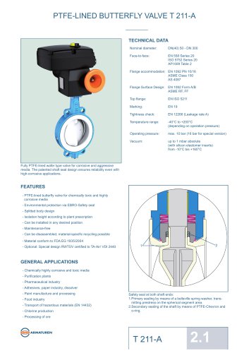 PTFE-LINED BUTTERFLY VALVE T 211-A