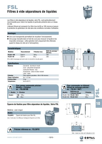 Filtres À Vide Séparateurs De Liquides, Série FSL