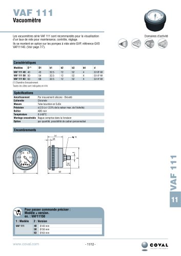Vacuomètre À Aiguille, Série VAF111