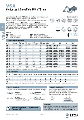 Ventouses 1,5 Soufflets Ø 5 À 78 Mm, Série VSA