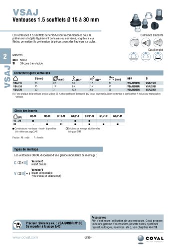 Ventouses 1.5 Soufflets Ø 15 À 30 Mm, Série VSAJ