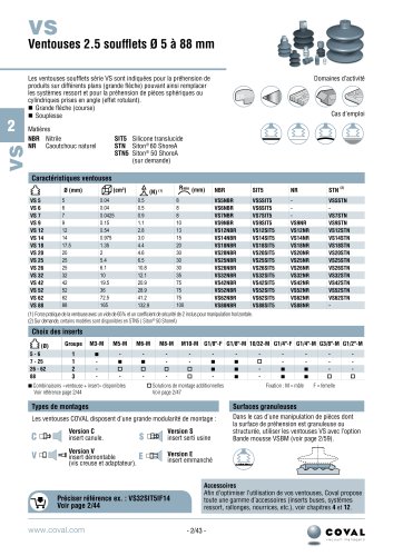 Ventouses 2,5 Soufflets Ø 5 À 88 Mm, Série VS