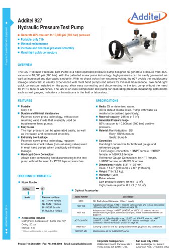 Hydraulic Pressure Test Pump Additel 927