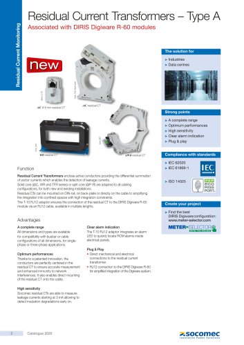 Residual Current Transformers – Type A Associated with DIRIS Digiware R-60 modules