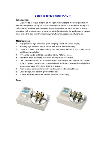 ANL-P Bottle lid torque meter is used in testing and calibrating tighten force, parts torsional destructive testing, etc | Wenzhou Tripod instrument