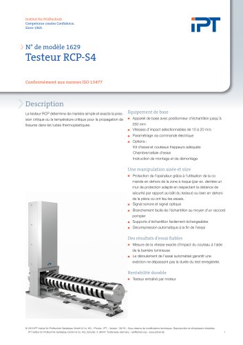 Testeur de propagation de fissures (test RCP/S4)