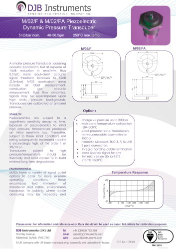 M/02/F & M/02/FA Piezoelectric  Dynamic Pressure Transducer