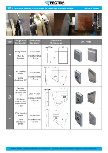 Outils de dressage et chanfreinage - Gamme US