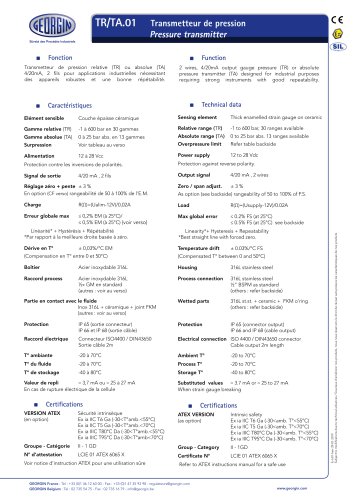 TR-TA.01 - Transmetteur de pression