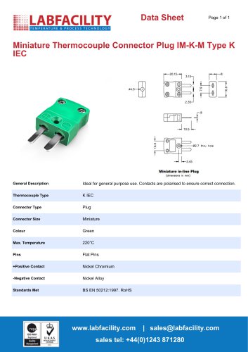 Miniature Thermocouple Connector Plug IM-K-M Type K IEC