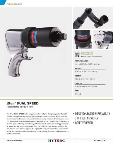 jGun DUAL SPEED Pneumatic Torque Tool Cut Sheet
