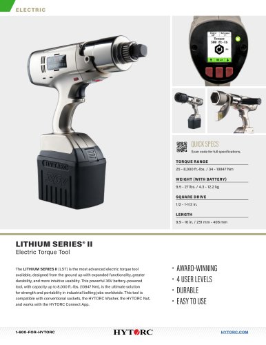 LITHIUM SERIES II Electric Torque Tool Cut Sheet