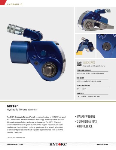 MXT+ Hydraulic Torque Wrench Cut Sheet