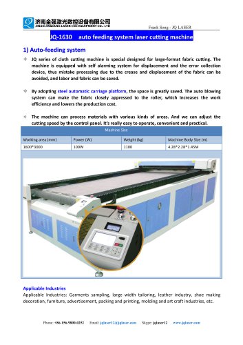 JQ-1630 auto feeding system laser cutting machine