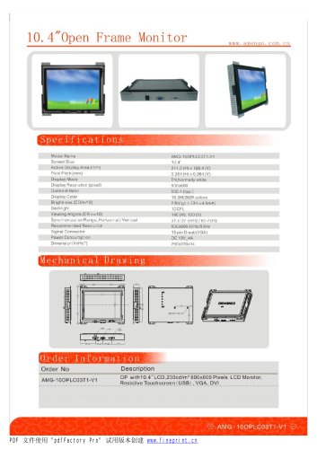 Amongo 10.4'' Open frame touch screen industrial LCD Monitor/AMG-10OPMD