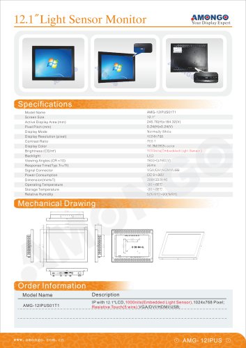 AMONGO 12.1" light sensor industrial monitor, 1000nits（AMG-12IPUS01T1)