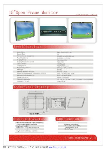 Amongo 15'' Open frame touch screen industrial LCD Monitor/AMG-15OPMT