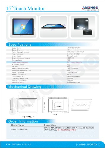 Amongo 15" open frame touch screen lcd monitor ( full flat front bezel 10 points)