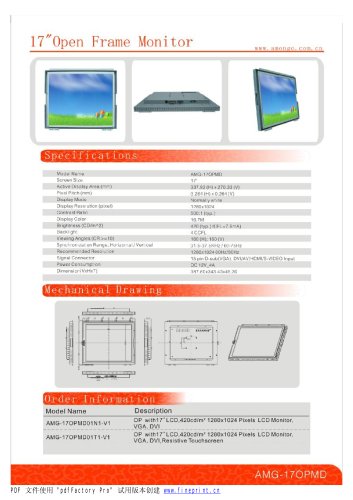 Amongo 17'' Open frame touch screen industrial LCD Monitor/AMG-17OPMD