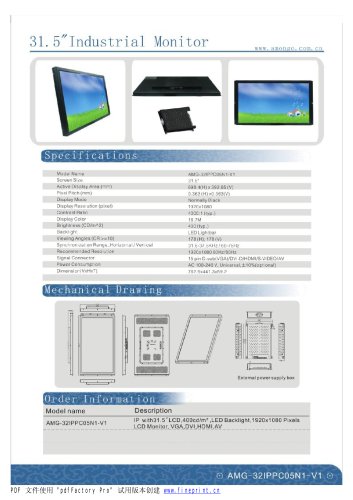 Amongo 32''Industrial LCD Touch Screen Monitor with Multi touch Screen panel/AMG-32IPPC05N1-V1