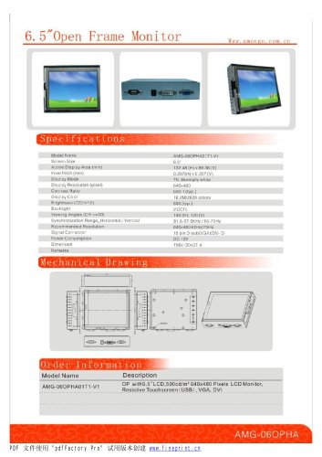 Amongo 6.5'' Open frame touch screen industrial LCD Monitor AMG 06 OPHA