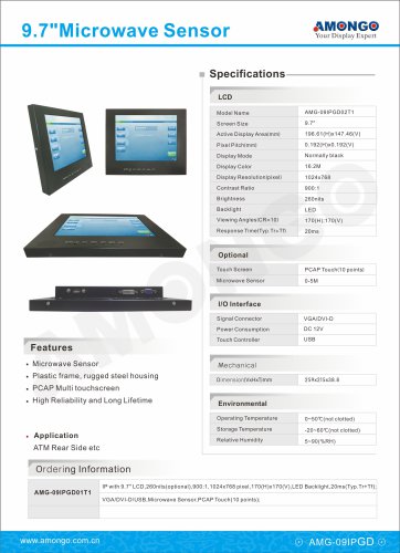 Amongo 9.7inch industrial lcd monitor with PCAP Multi touch screen , for ATM rear side