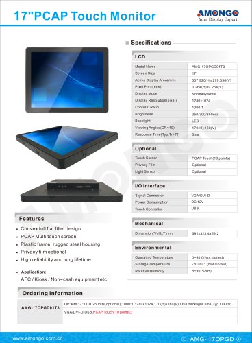 Amongo /LCD/TFT MONITOR / MULTITOUCH SCREEN / CAPACITIVE TOUCH SCREEN/AMG-17OPGD01T3