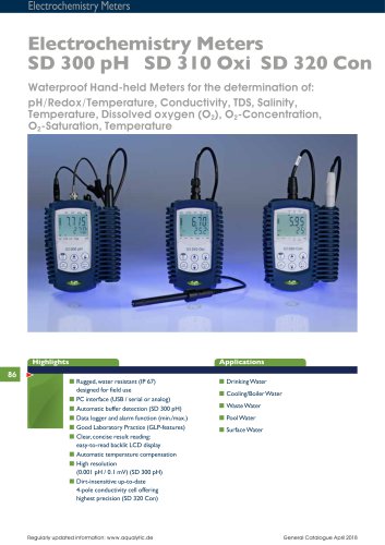 Electrochemistry Meters SD 300 pH SD 310 Oxi SD 320 Con