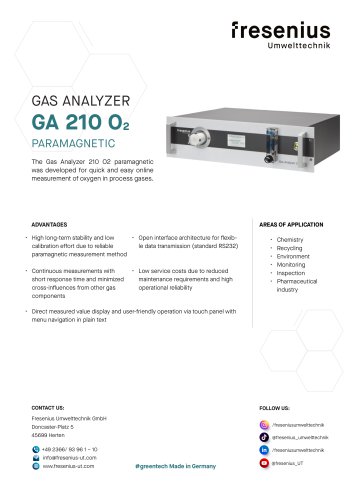 Gas Analyzer GA210 O2 Paramagnetic Data Sheet