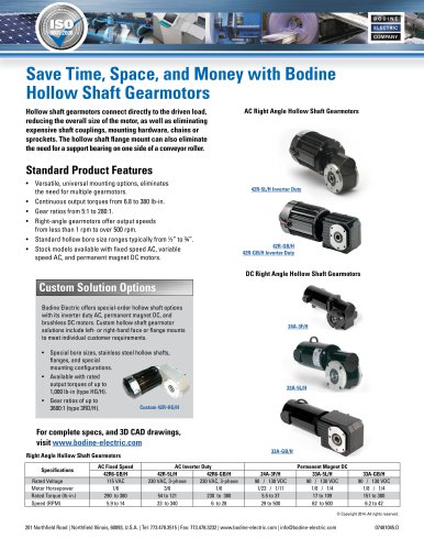 Save Time, Space, and Money with Bodine Hollow Shaft Gearmotors