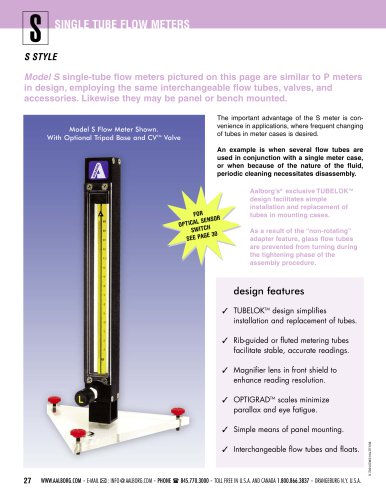 SINGLE TUBE FLOW METERS S style