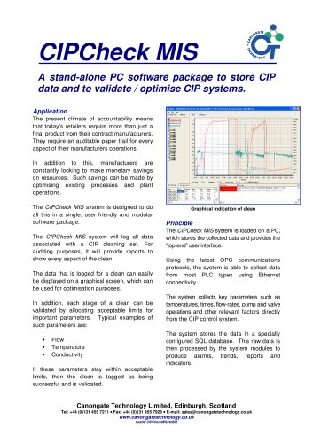 CIPCheck MIS: A Software Package to Store CIP Data and Validate / Optimise CIP Systems