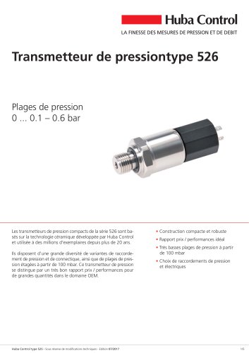 Capteur de pression 526 0 ... 0.1 – 0.6 bar