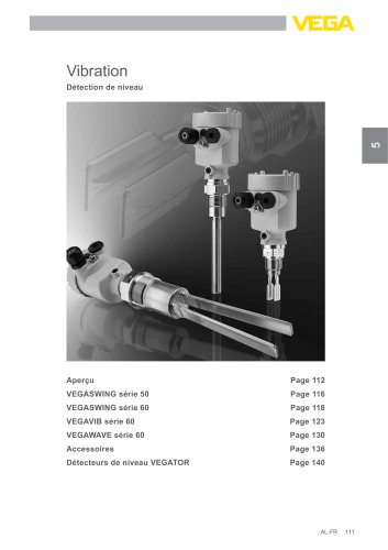 Catalogue produits: Vibration VEGASWING, VEGAVIB, VEGAWAVE (Détection de niveau)