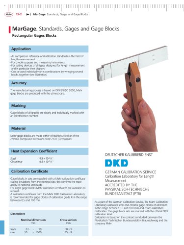 MarGage Rectangular Gage Blocks (Steel and Ceramic) according to DIN EN ISO 3650