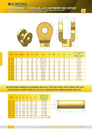 FIXATIONS CHAPE FEMELLE SELON ISO 8133