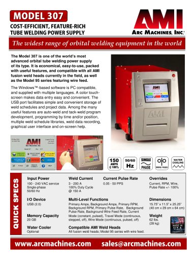 Model 307 - Cost-Efficient, Feature-Rich Tube Welding Power Supply