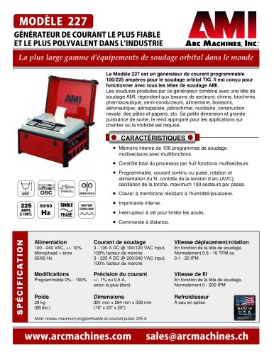 Modèle 227 - GÉNÉRATEUR DE COURANT LE PLUS FIABLE ET LE PLUS POLYVALENT DANS L?INDUSTRIE