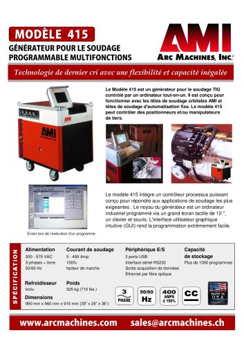 MODÈLE 415 SOURCE DE COURANT DE SOUDAGE PROGRAMMABLE MULTIFONCTIONS