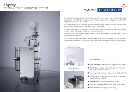 eSpray EXTERNAL TABLET LUBRICATION SYSTEM