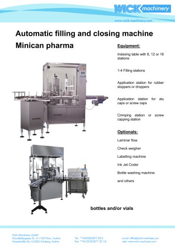 Automatic filling and closing machine Minican pharma