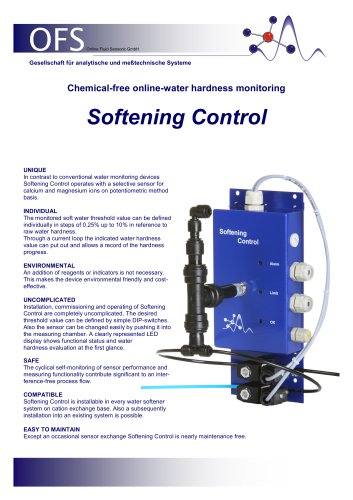 online water hardness monitoring Softening Control