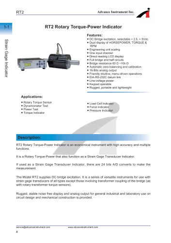 RT2 Rotary Torque-Power Indicator