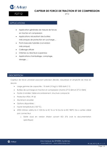 F2712 CAPTEUR DE FORCE DE TRACTION ET DE COMPRESSION