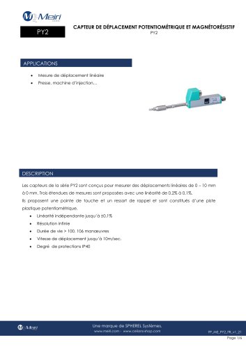 PY2 CAPTEUR DE DÉPLACEMENT POTENTIOMÉTRIQUE ET MAGNÉTORÉSISTIF